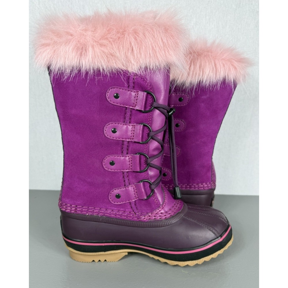 Sorel Joan of Arctic Girls Tall Suede Waterproof Boots Pink Faux Fur‎ US Size 1 - Picture 2 of 9